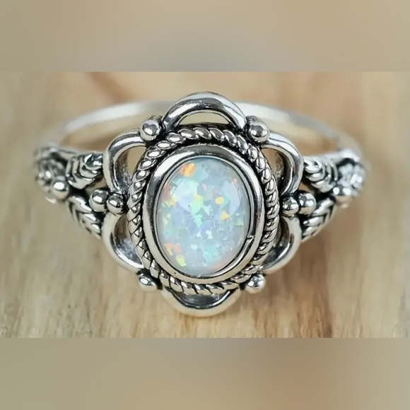 Silver Tone Opal Ring, Vintage Vibe, Size 6, NWOT - Picture 1 of 13